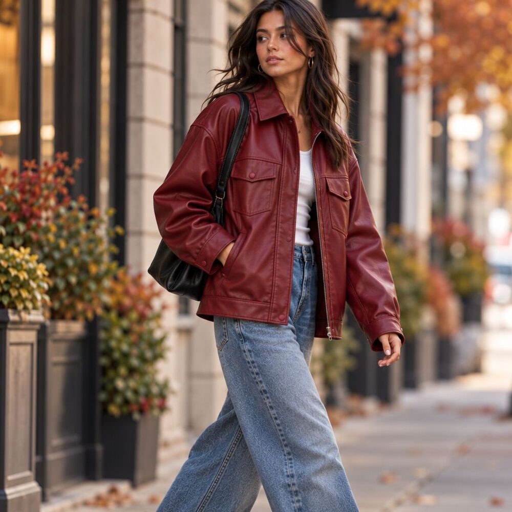 Princess Polly Callie Vegan Leather Burgundy Wine Jacket Size 8